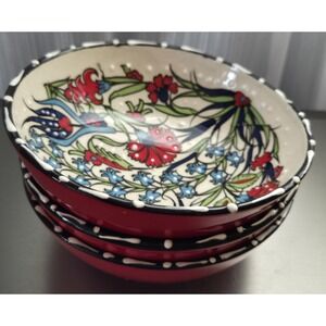 Nakkaş‎ Çini Hand Painted Turkish Ceramic Bowl 6" Floral Iznik Style